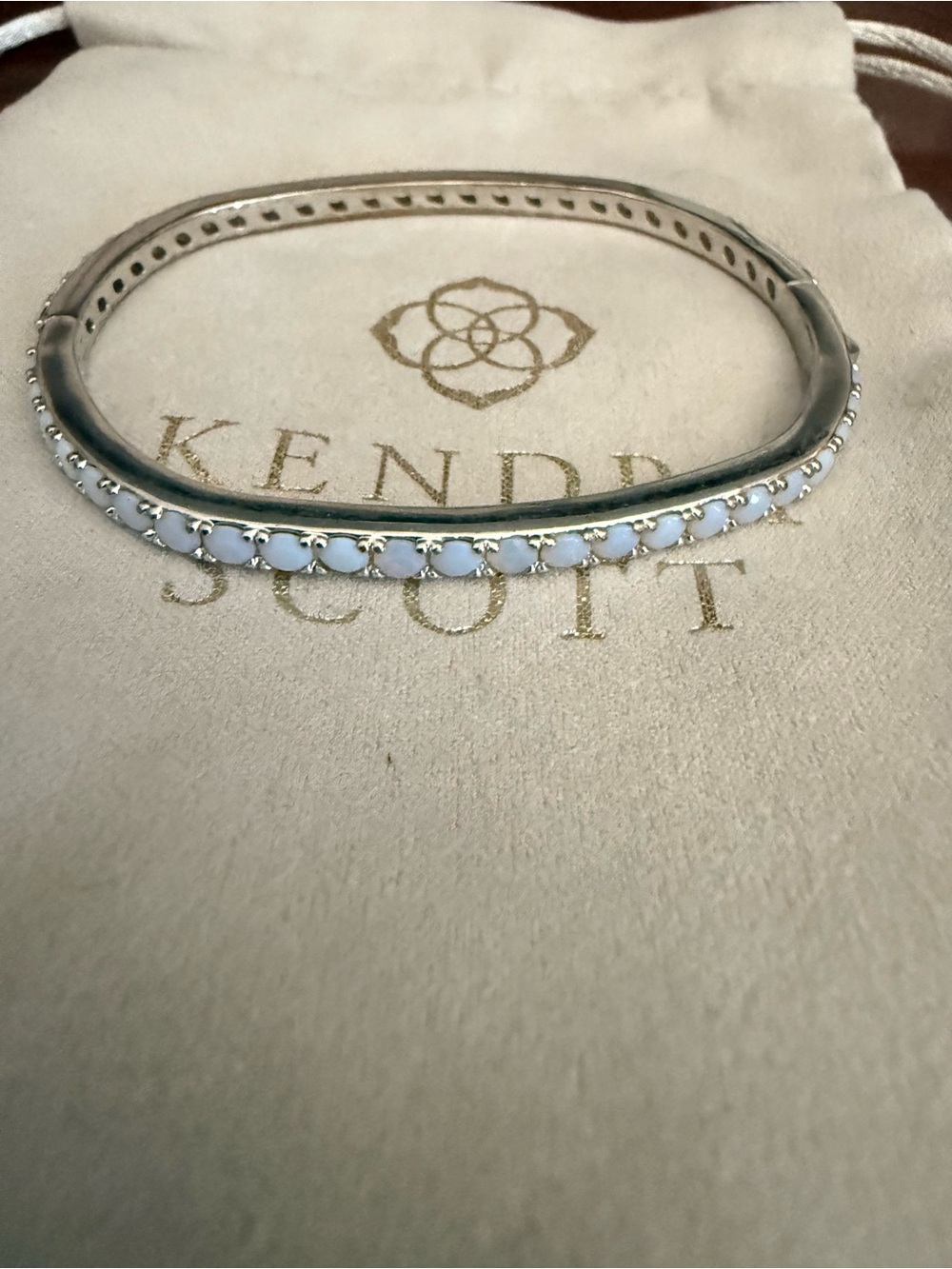 Kendra Scott Silver Bangle with Opal And Clear Crystal Accents